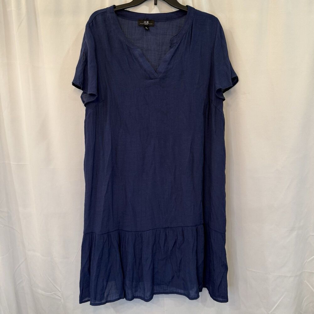 AGB Navy Blue Polyester Gauze Drop Waist Ruffle Mini Dress XL Minimalist boho